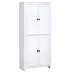 Garde-manger de cuisine autoportant à 4 portes de 183 cm, armoire de rangement avec 4 niveaux et étagères réglables, blanc