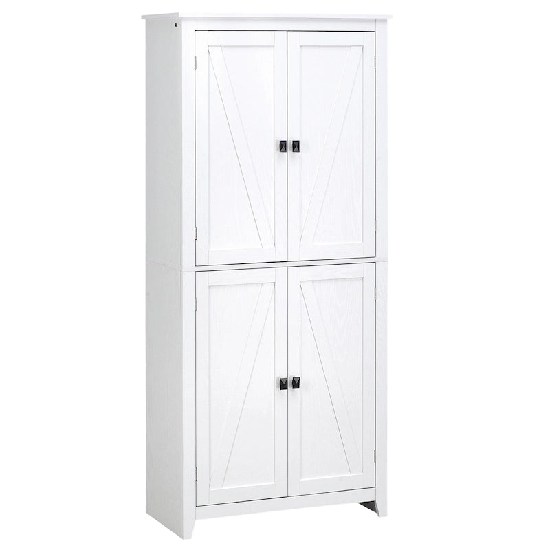 Garde-manger de cuisine autoportant à 4 portes de 183 cm, armoire de rangement avec 4 niveaux et étagères réglables, blanc