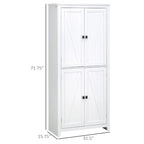 Garde-manger de cuisine autoportant à 4 portes de 183 cm, armoire de rangement avec 4 niveaux et étagères réglables, blanc