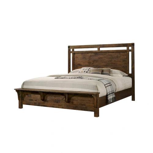 Ensemble de chambre à coucher 6 pièces avec panneaux rustiques bruns