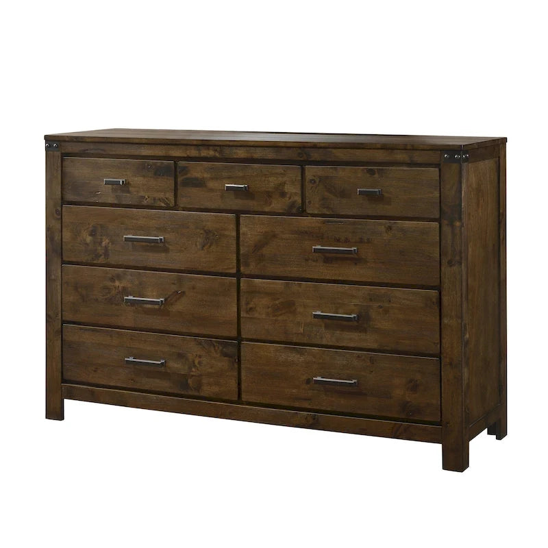 Ensemble de chambre à coucher 6 pièces avec panneaux rustiques bruns