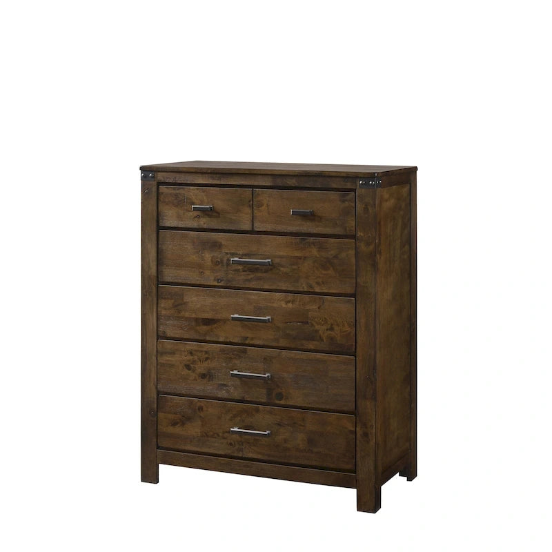 Ensemble de chambre à coucher 6 pièces avec panneaux rustiques bruns