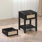 Lot de 2 tables de chevet en rotin à 1 tiroir style Ferme
