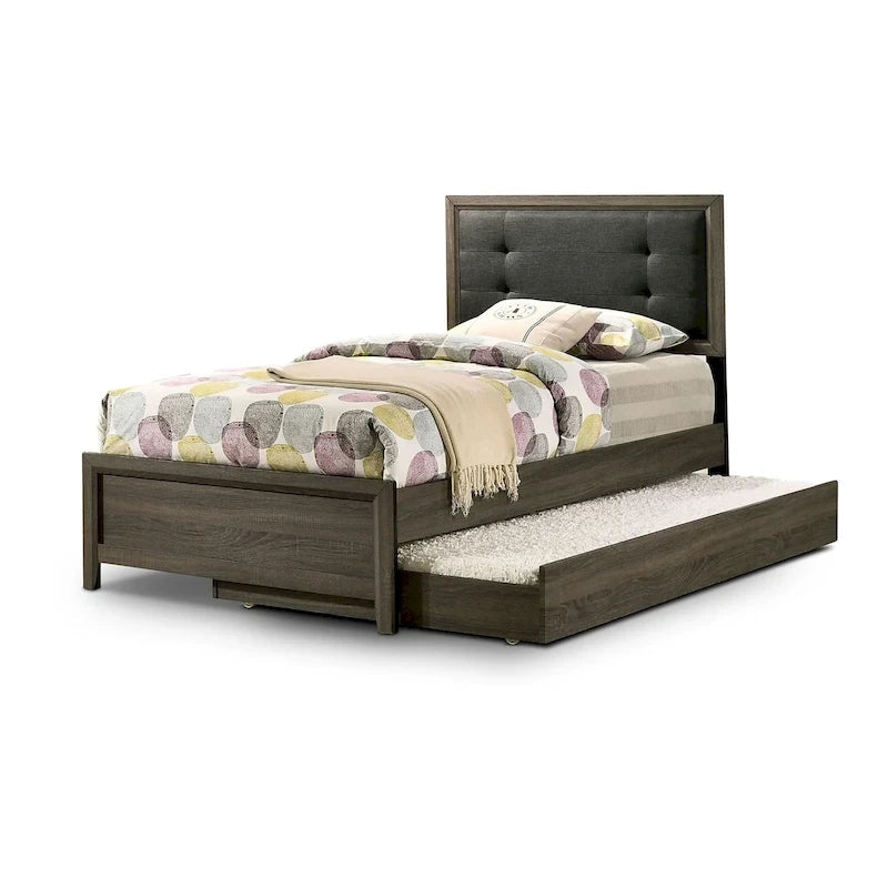 Lit panneau et gigogne 2 pièces capitonnés en bois gris Aury Transitional de Furniture of America