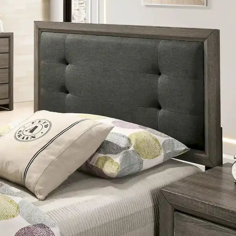 Lit panneau et gigogne 2 pièces capitonnés en bois gris Aury Transitional de Furniture of America