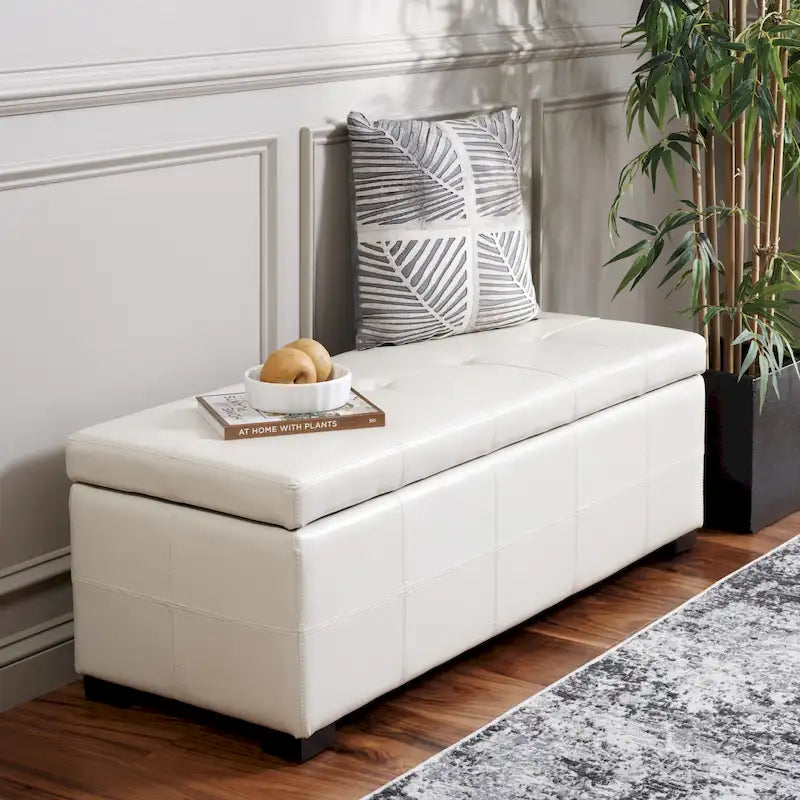 Banc de rangement capitonné en similicuir marron - 46,9 x 18,3 x 16,7 - 47Lx18Px17H