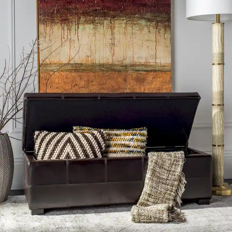 Banc de rangement capitonné en similicuir marron - 46,9 x 18,3 x 16,7 - 47Lx18Px17H
