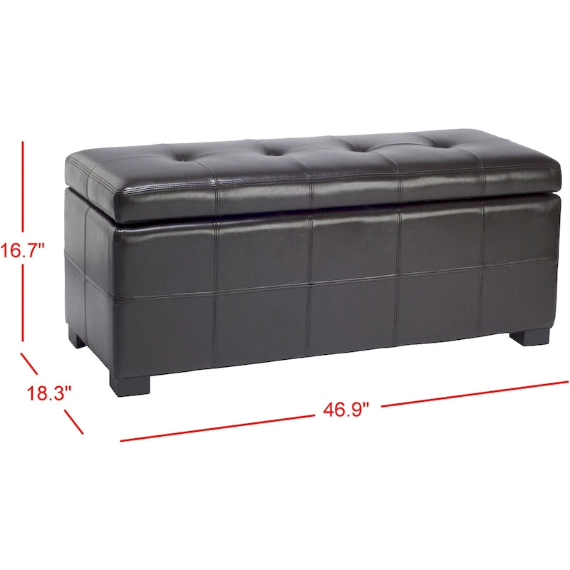 Banc de rangement capitonné en similicuir marron - 46,9 x 18,3 x 16,7 - 47Lx18Px17H