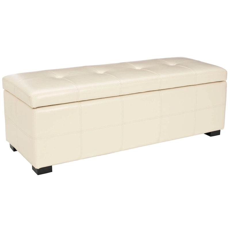 Banc de rangement capitonné en similicuir marron - 46,9 x 18,3 x 16,7 - 47Lx18Px17H