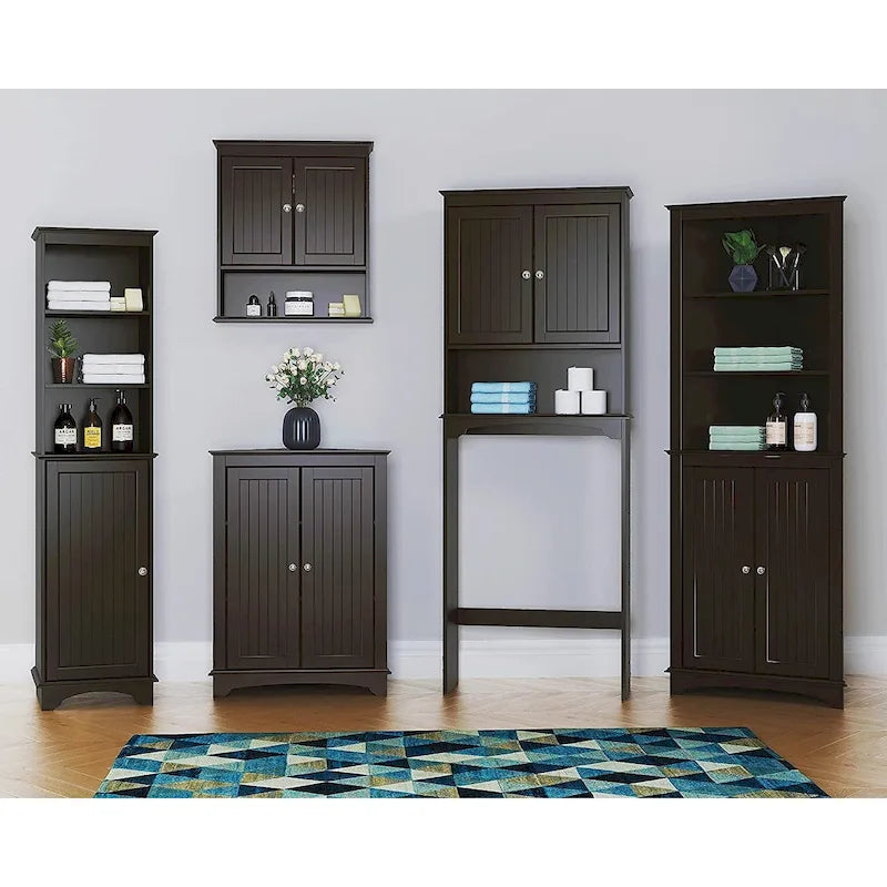 Meuble de salle de bain, Armoire d'angle haute avec 2 portes et 3 étagères, Blanc