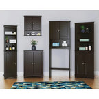 Meuble de salle de bain, Armoire d'angle haute avec 2 portes et 3 étagères, Blanc