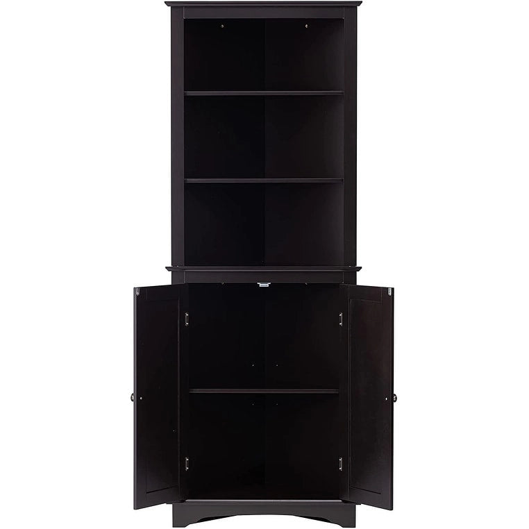 Meuble de salle de bain, Armoire d'angle haute avec 2 portes et 3 étagères, Blanc