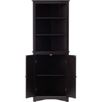 Meuble de salle de bain, Armoire d'angle haute avec 2 portes et 3 étagères, Blanc