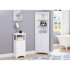 Meuble de salle de bain, Armoire d'angle haute avec 2 portes et 3 étagères, Blanc