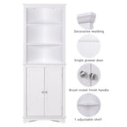 Meuble de salle de bain, Armoire d'angle haute avec 2 portes et 3 étagères, Blanc