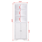 Meuble de salle de bain, Armoire d'angle haute avec 2 portes et 3 étagères, Blanc