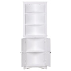 Meuble de salle de bain, Armoire d'angle haute avec 2 portes et 3 étagères, Blanc