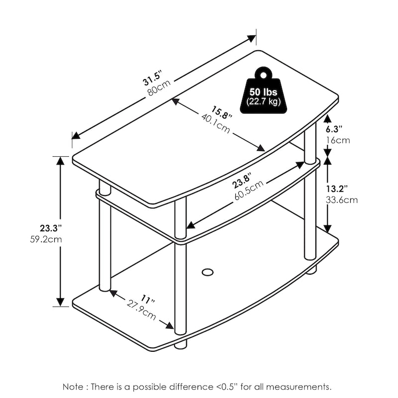 Meuble TV 3 niveaux sans outils, Noyer Columbia/Noir