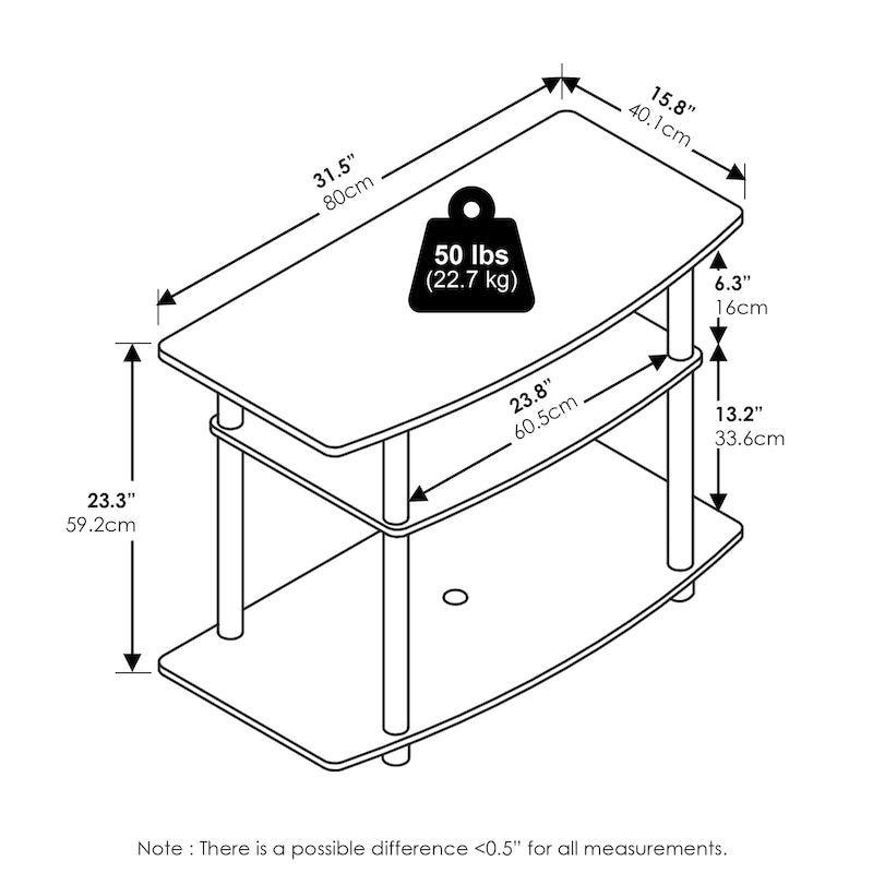 Meuble TV 3 niveaux sans outils, Noyer Columbia/Noir
