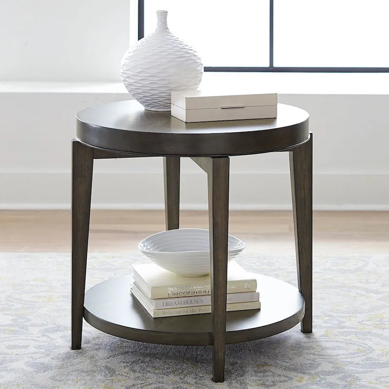 Espresso Stone Round End Table