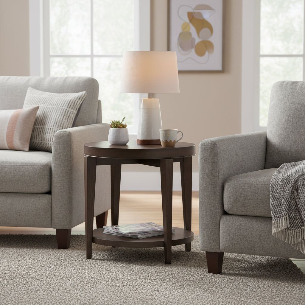 Espresso Stone Round End Table