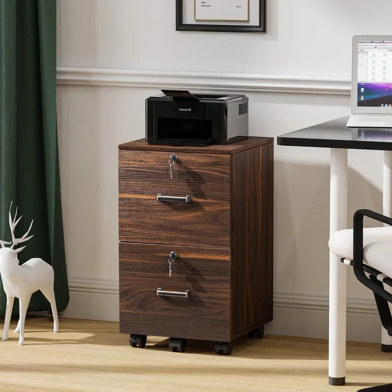2-Drawer Rolling Wood File Cabinet with Lock