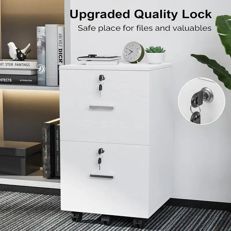 2-Drawer Rolling Wood File Cabinet with Lock