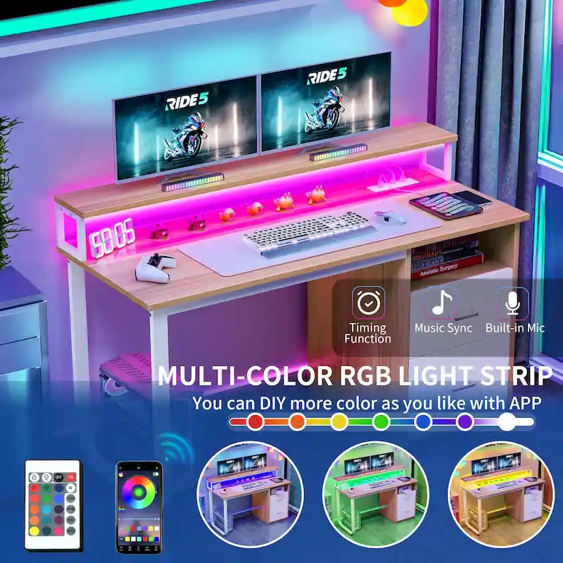 Bureau d'ordinateur Moasis avec support d'écran, bureaux de jeu pour bureau à domicile avec tiroir classeur