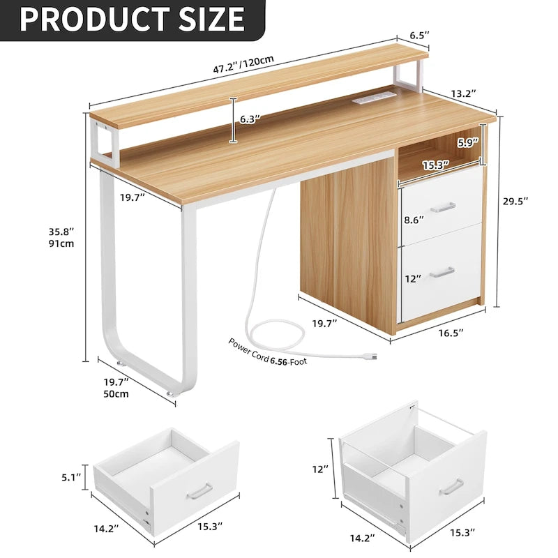 Bureau d'ordinateur Moasis avec support d'écran, bureaux de jeu pour bureau à domicile avec tiroir classeur