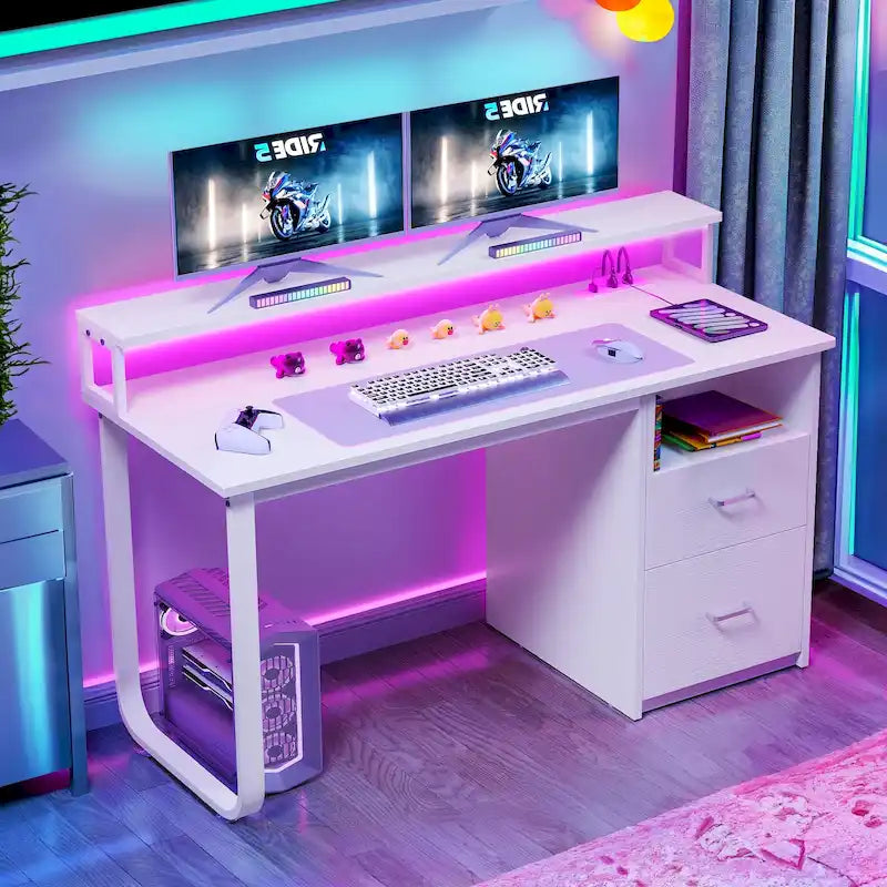 Bureau d'ordinateur Moasis avec support d'écran, bureaux de jeu pour bureau à domicile avec tiroir classeur