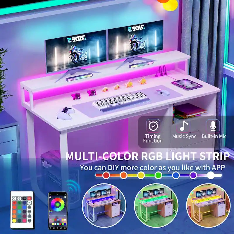 Bureau d'ordinateur Moasis avec support d'écran, bureaux de jeu pour bureau à domicile avec tiroir classeur