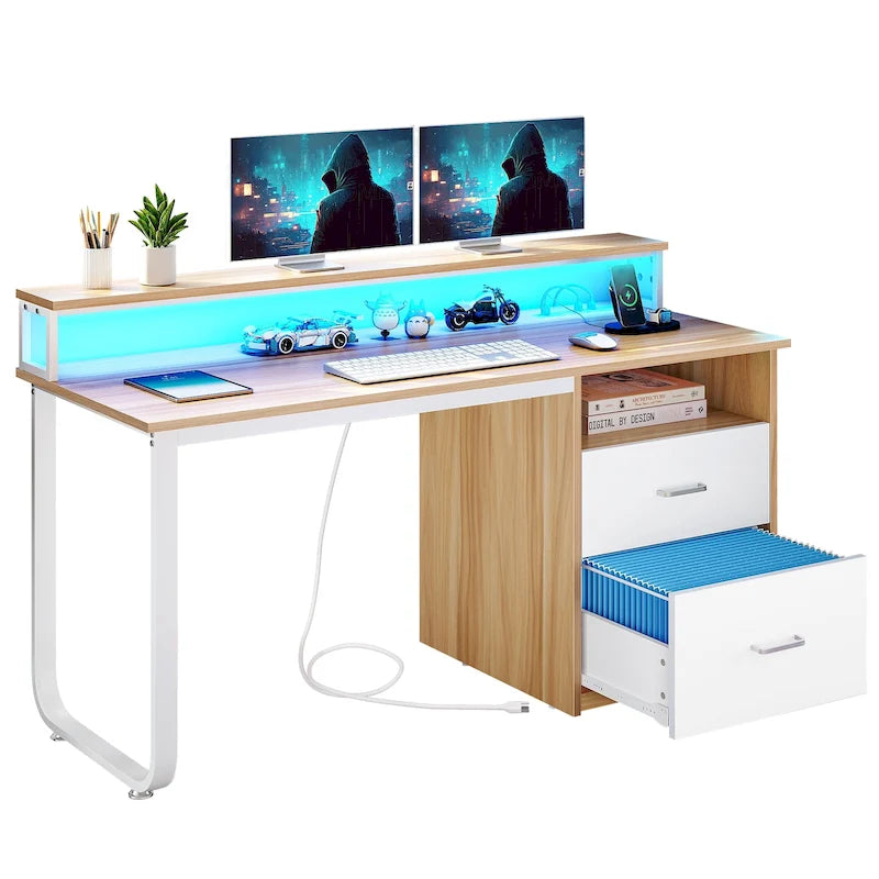 Bureau d'ordinateur Moasis avec support d'écran, bureaux de jeu pour bureau à domicile avec tiroir classeur