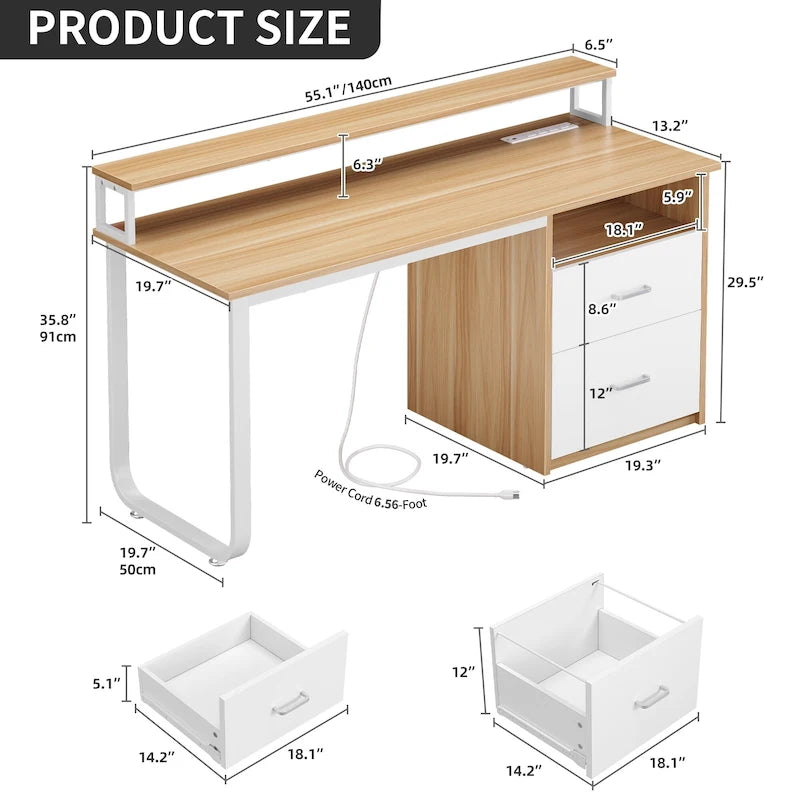 Bureau d'ordinateur Moasis avec support d'écran, bureaux de jeu pour bureau à domicile avec tiroir classeur