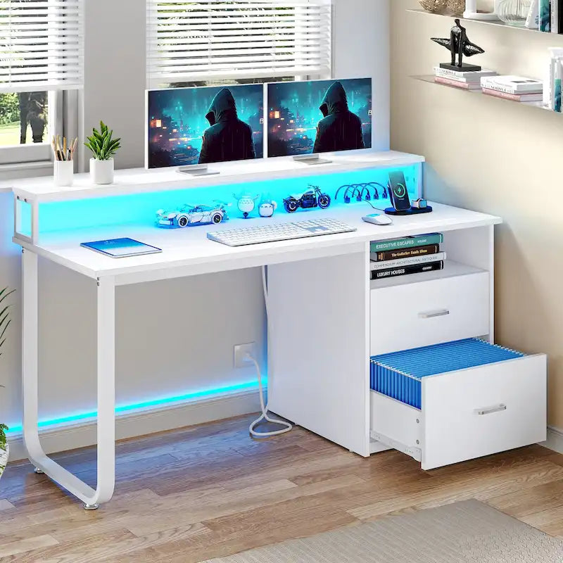 Bureau d'ordinateur Moasis avec support d'écran, bureaux de jeu pour bureau à domicile avec tiroir classeur