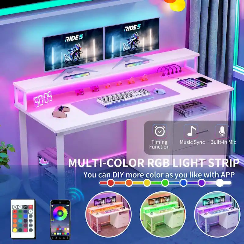 Bureau d'ordinateur Moasis avec support d'écran, bureaux de jeu pour bureau à domicile avec tiroir classeur