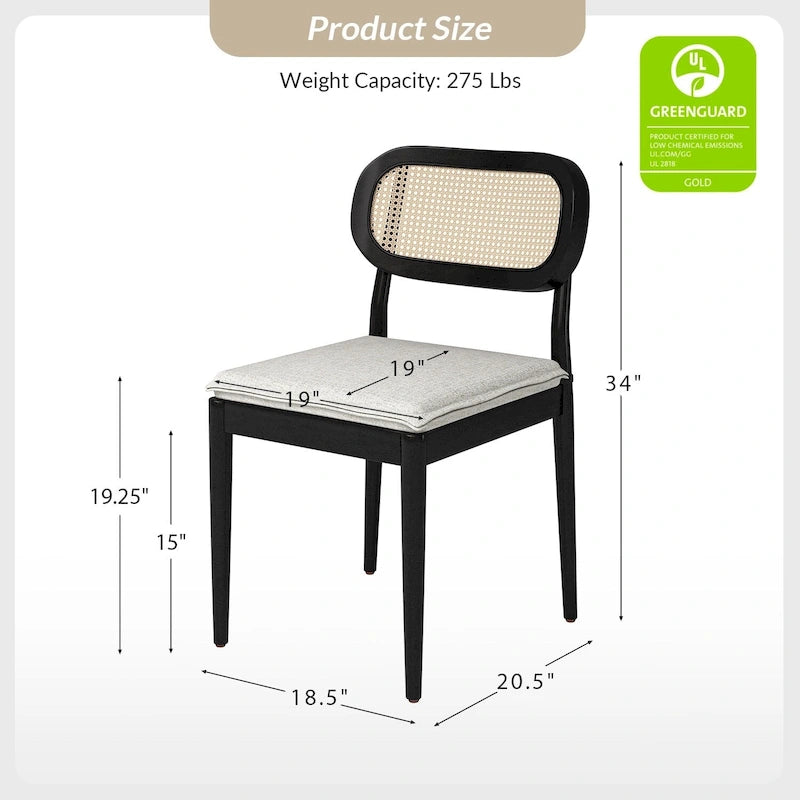 Lot de 4 chaises de salle à manger Konstantin en bois massif avec dossier en rotin et coussin amovible par HULALA HOME