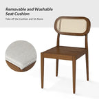 Lot de 4 chaises de salle à manger Konstantin en bois massif avec dossier en rotin et coussin amovible par HULALA HOME