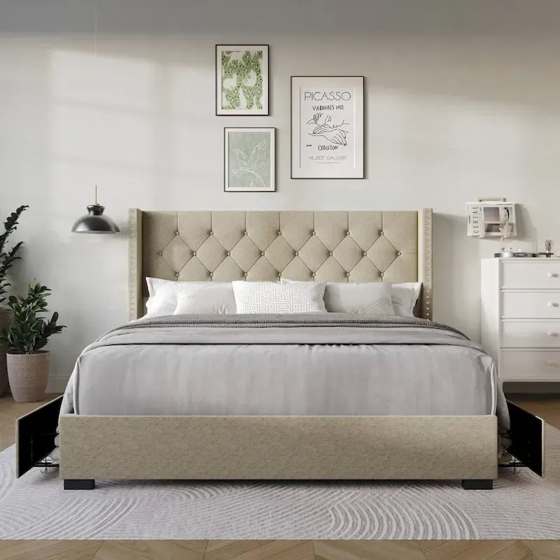 Full Tufted Upholstered Storage Platform Bed