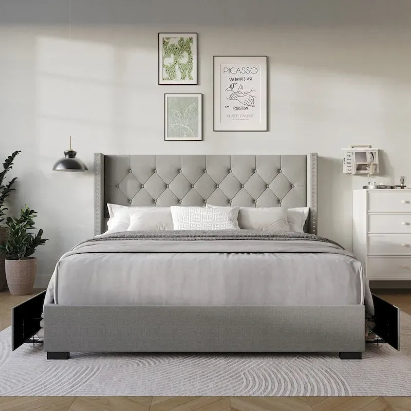 Full Tufted Upholstered Storage Platform Bed