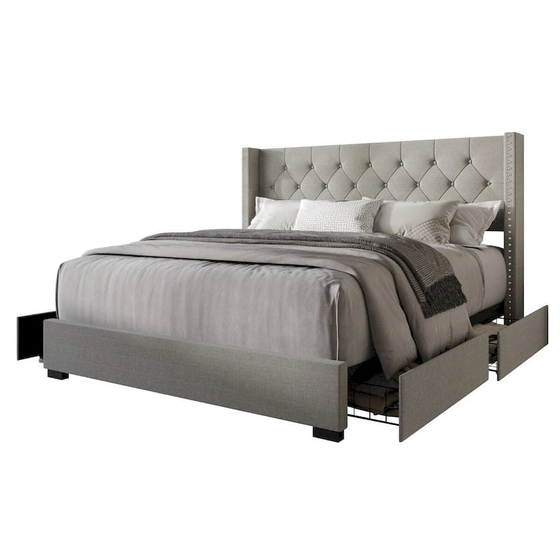 Full Tufted Upholstered Storage Platform Bed