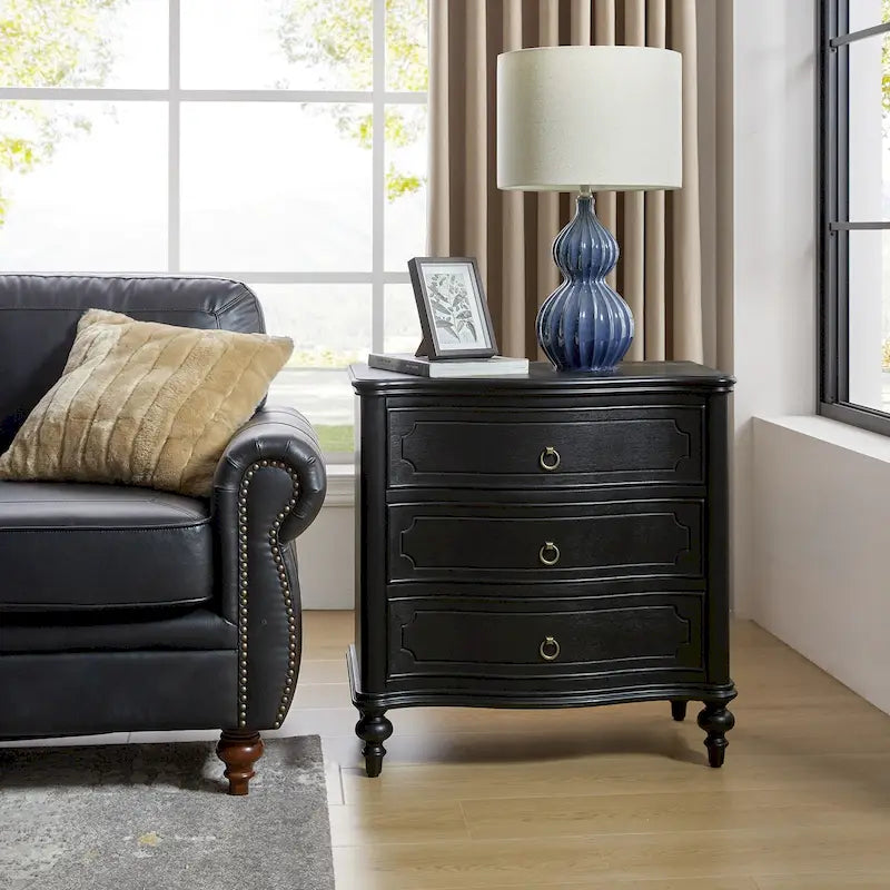 Traditional-Style Three-Drawer Nightstand (Solid Wood Spindle Legs)