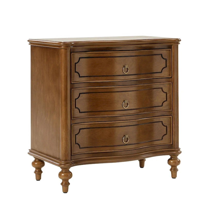 Traditional-Style Three-Drawer Nightstand (Solid Wood Spindle Legs)