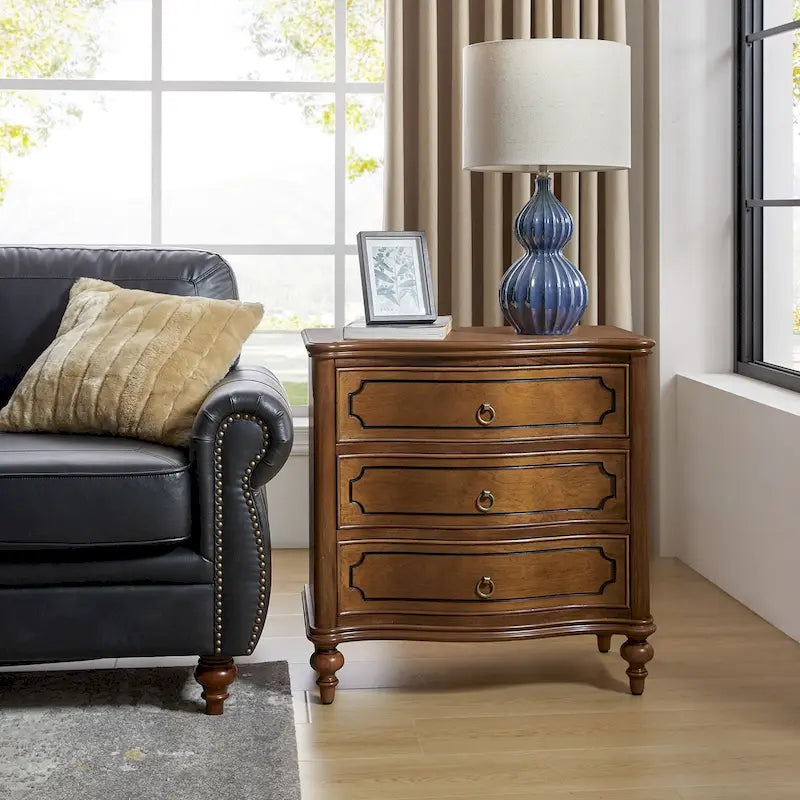 Traditional-Style Three-Drawer Nightstand (Solid Wood Spindle Legs)