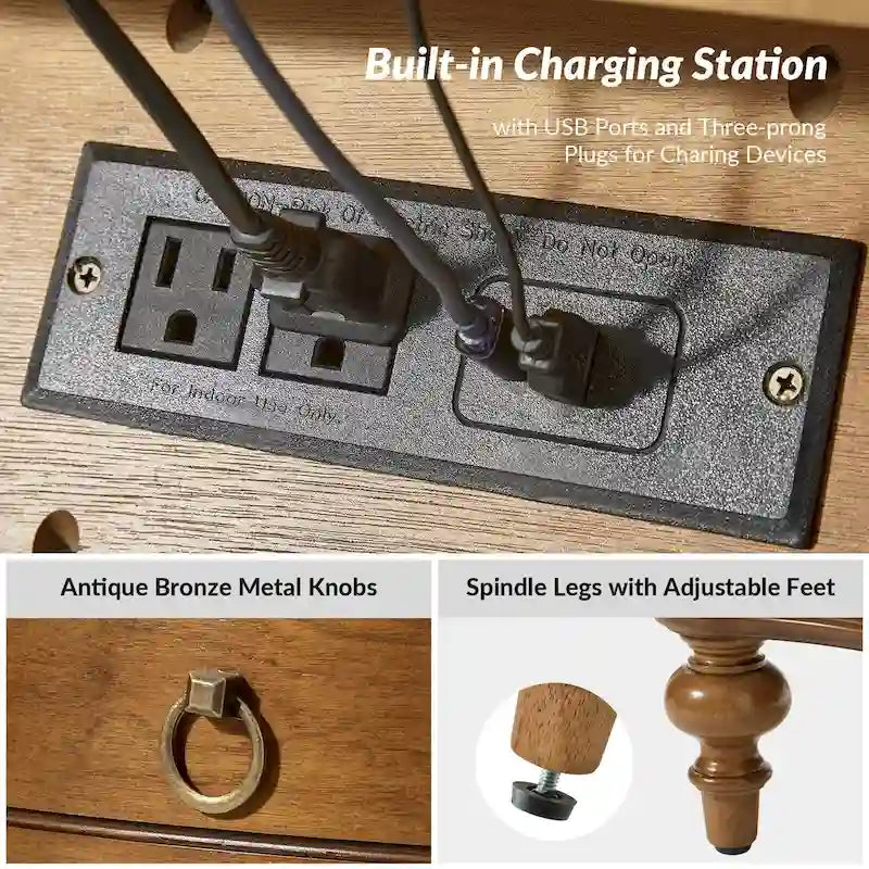 Traditional-Style Three-Drawer Nightstand (Solid Wood Spindle Legs)