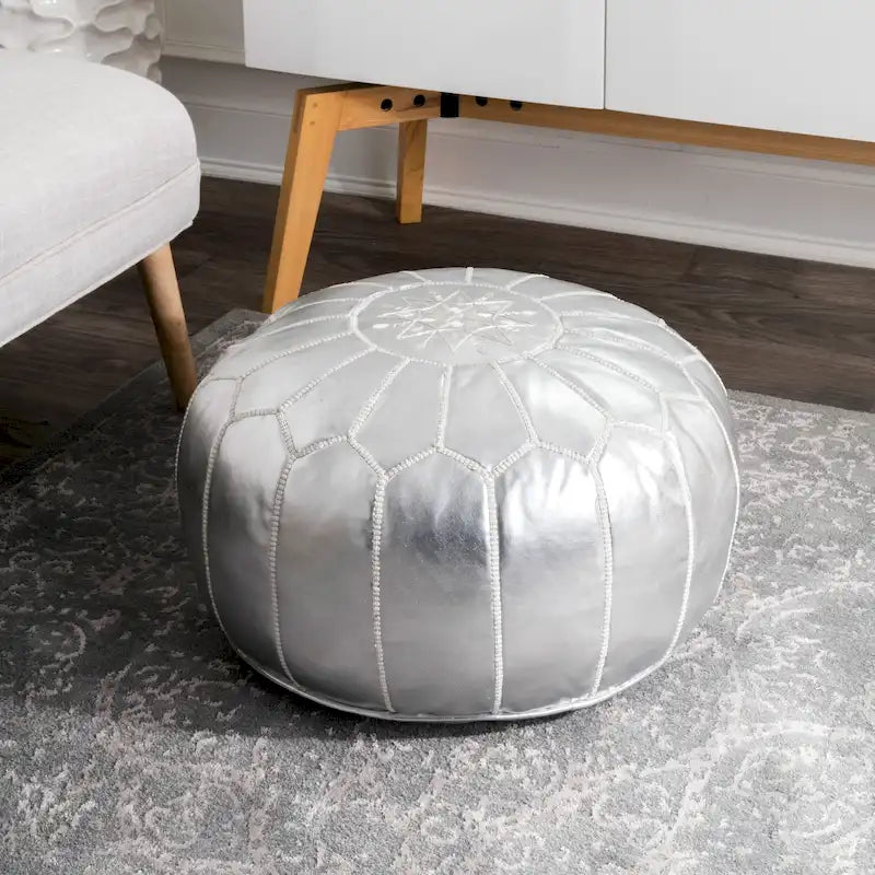 Pouf ottoman rembourré en cuir marocain fait main