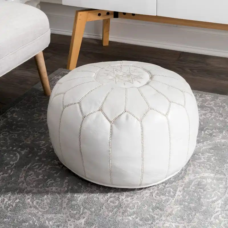 Pouf ottoman rembourré en cuir marocain fait main