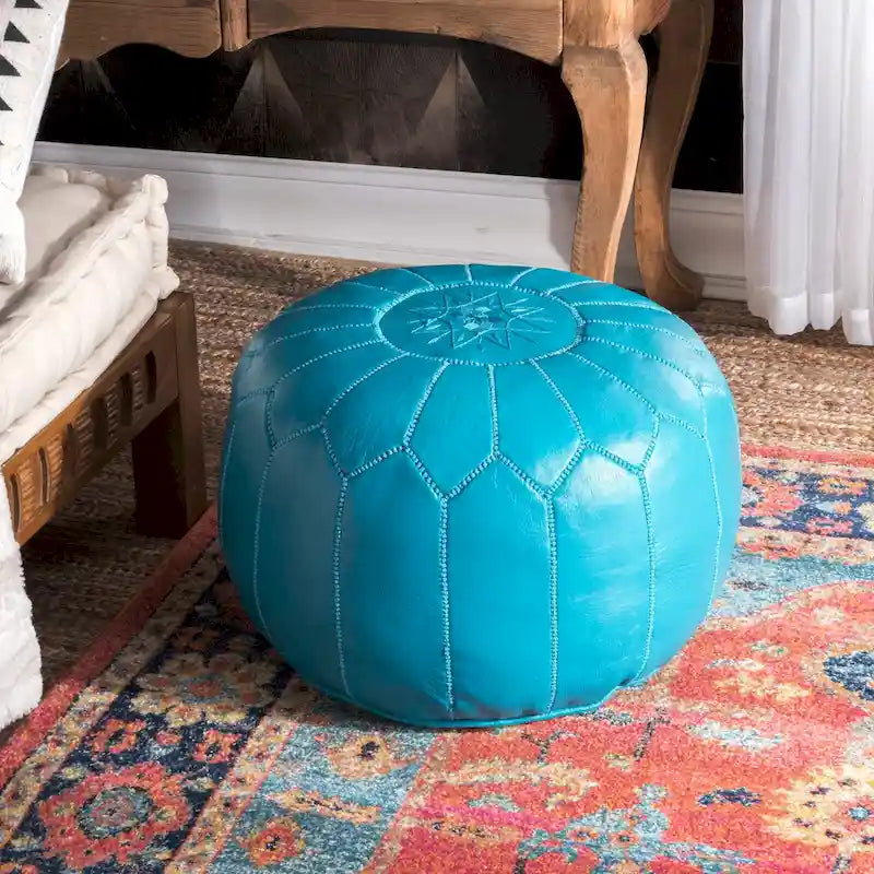 Pouf ottoman rembourré en cuir marocain fait main