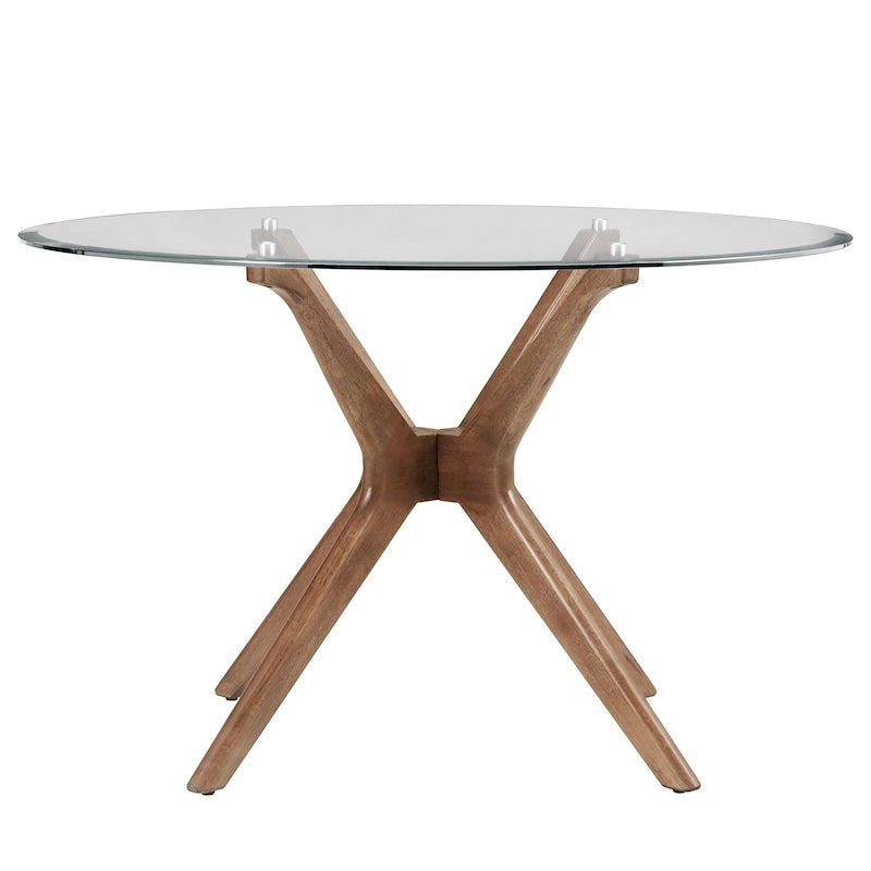 Deep Walnut-Finish Round Dining Table Set — with Curved-Back Dining Chairs