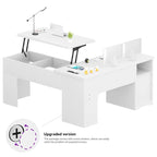 Bureau d'angle en L moderne style ferme avec plateau relevable, tiroirs pour dossiers et station de charge pour le bureau à domicile