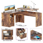 Bureau d'angle en L moderne style ferme avec plateau relevable, tiroirs pour dossiers et station de charge pour le bureau à domicile